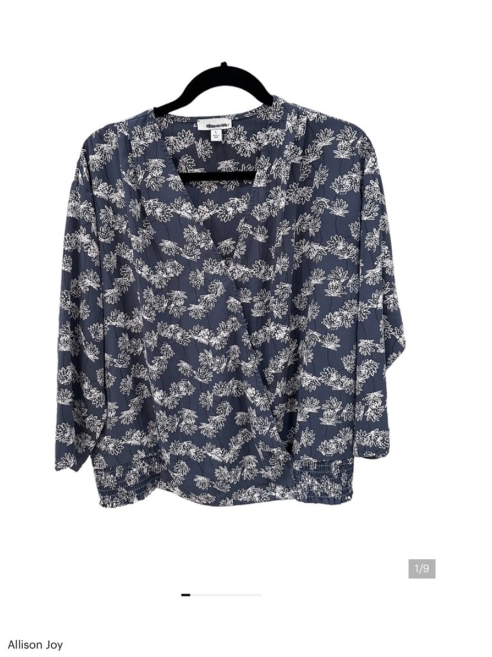 Allison Joy blue gray Floral Faux Wrap Blouse XS boho NWOT smock waist flowy